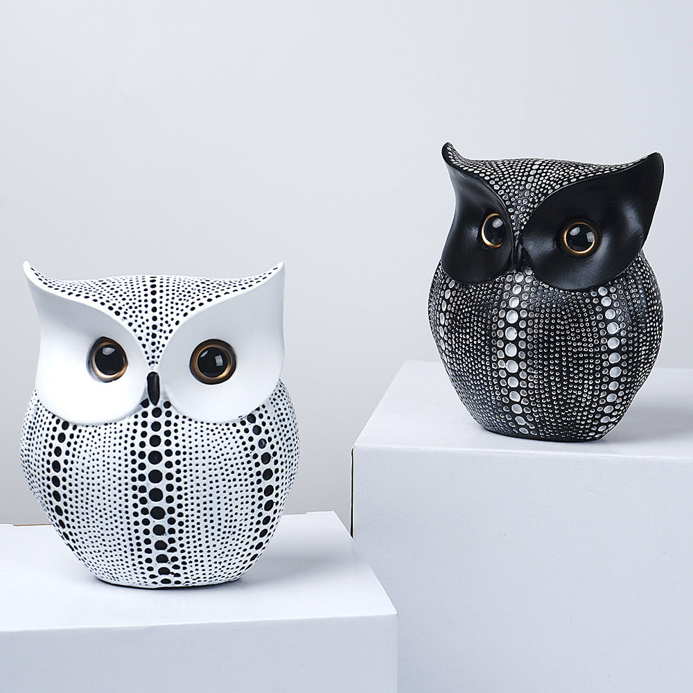 Polka Dot Owl Tree Resin Decorative Figurine - Modern Minimalist