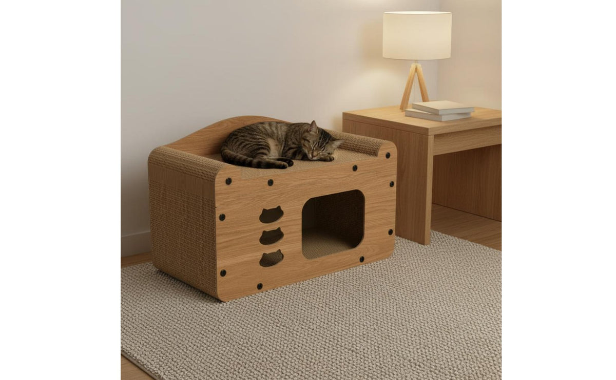 Protects Furniture Cat Scratcher House Sturdy Construction Corrugated Cat Condo Stable Design Space Saving for Kittens, Multiple Cats