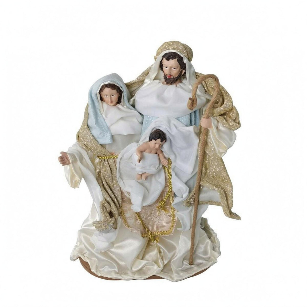 Vertical Display Tabletop Nativity Figurine Satin-Like Holy Family Figurine Resin and Fiber Holy Family Figurines Round Base for Desktop, Shelf
