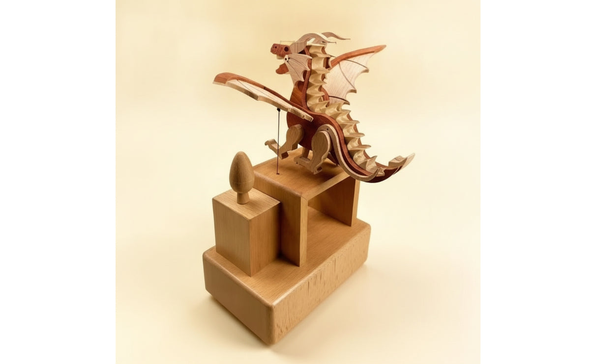 Music Box with Dragon Sculpture Beech Wood Wooden Music Box Electric Decor for Collectors, Display Shelf, Study Desk