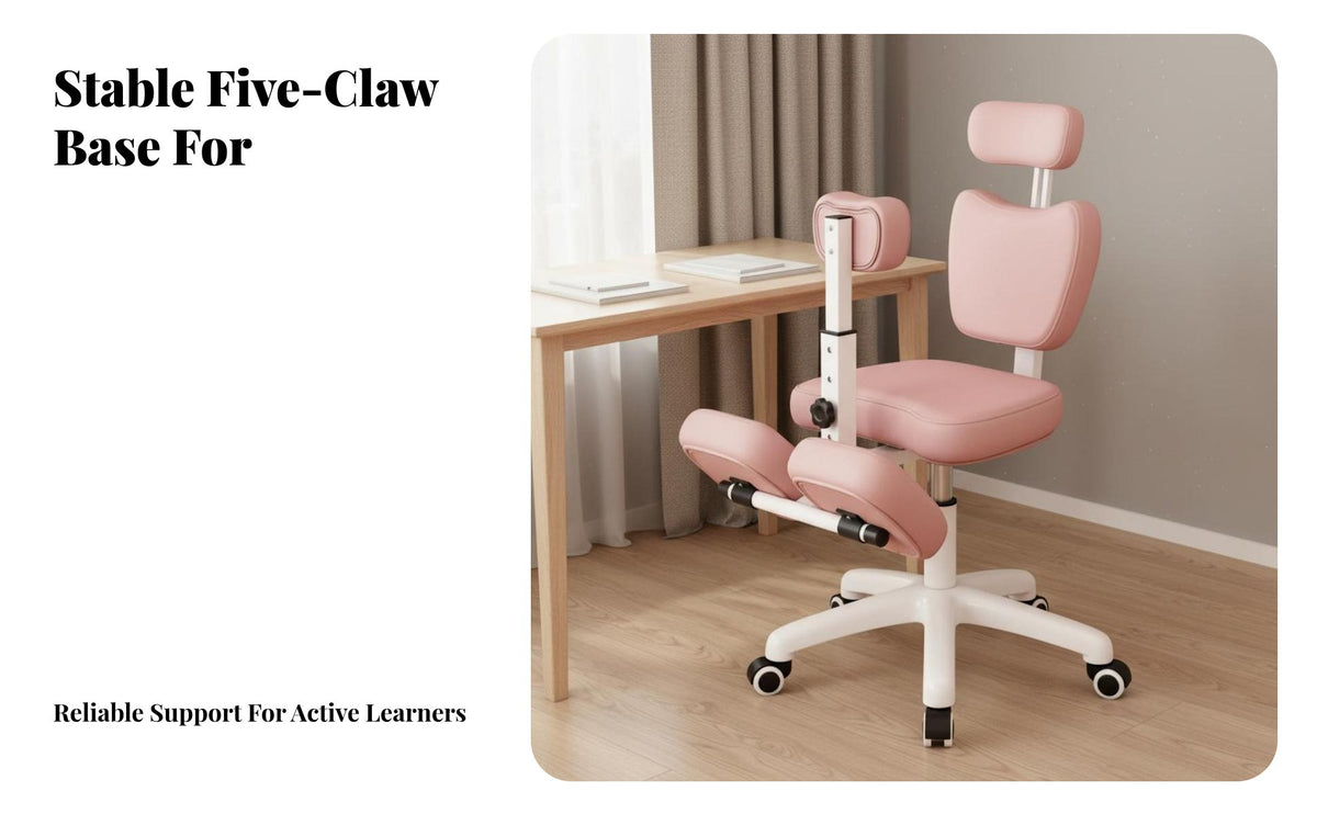 Stable Five-Claw Base Adjustable Student Desk Chair 360° Swivel Kids Learning Stool Weight-Activated-Locking Casters Ergonomic Kneeling Chair for Students, Teens, Homework, Study Room, Reading, Bedroom