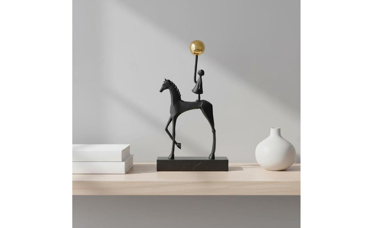 Horse Equestrian Statue Modern Art Style Black Metal Sculpture Minimalist Design Abstract Horse Figurine for Bookshelf, Showroom, Live Stream Room