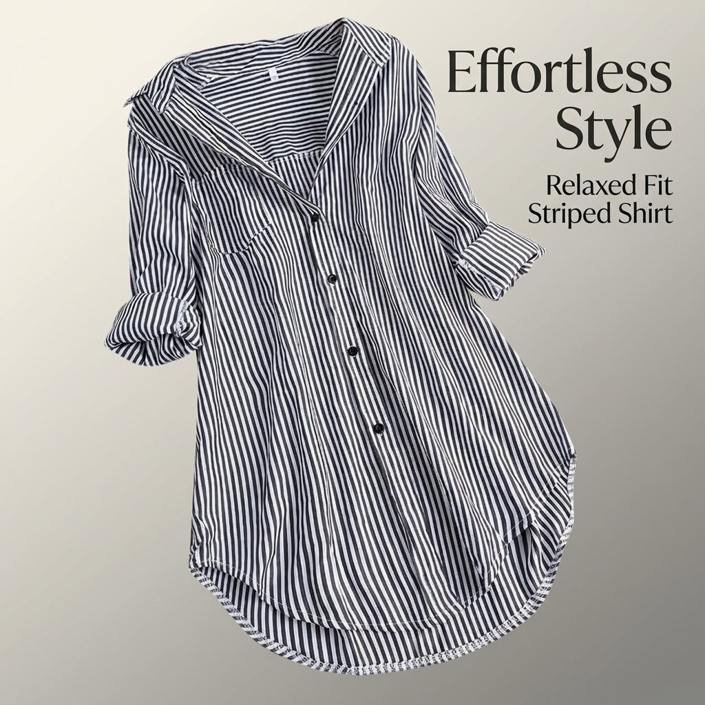 Long Sleeve Tops Women Striped Blouse for Office and Business Casual, Oversized Shirts for with Polyester Material, Loose Fit