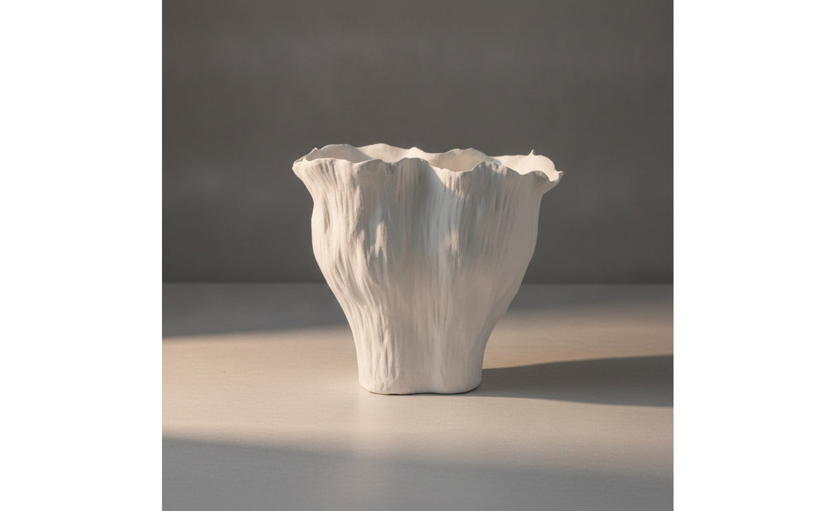 Ceramic Vessel with Irregular Rims Rustic Ceramic Vase Textured Decorative Vessel for Decorators, Shelf Display