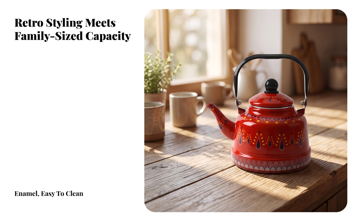 Enamel Stovetop Kettle Easy to Clean Vintage Dome Shaped Water Kettle Patterned Enamel Teapot