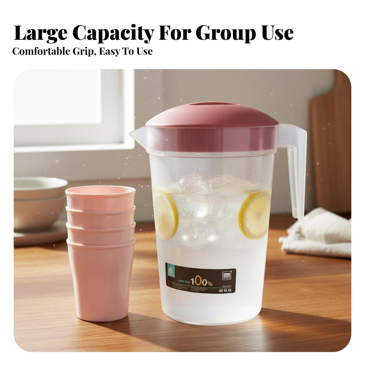 5 Pieces 2000ml Cold Water Kettle Set Large Capacity Water Jug Set Measurement Markings Lidded Drink Pitcher with Cups for Homeowners, Kitchen