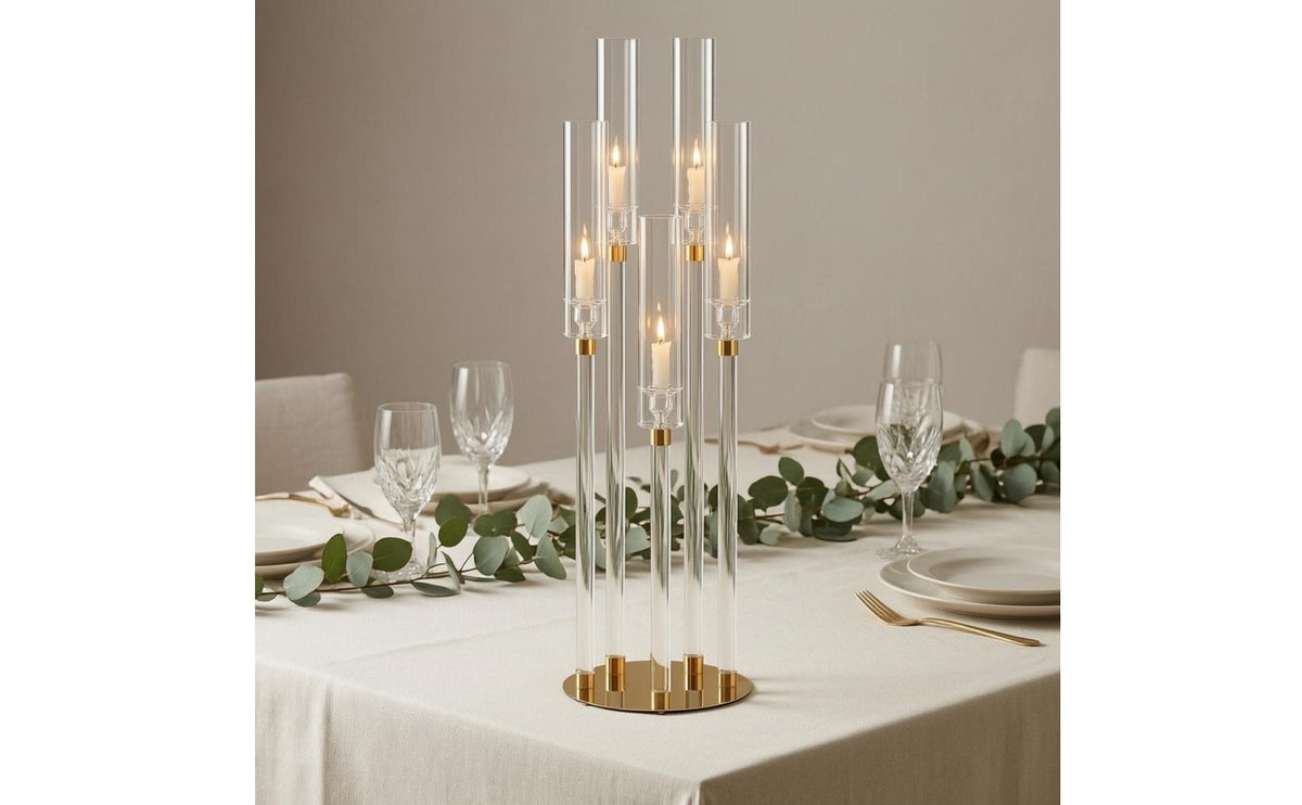 Transparent Acrylic Candlestick Centerpiece Glossy Finish Multi-Post Candle Holder Easy to Clean Taper Candle Holder for Wedding Reception