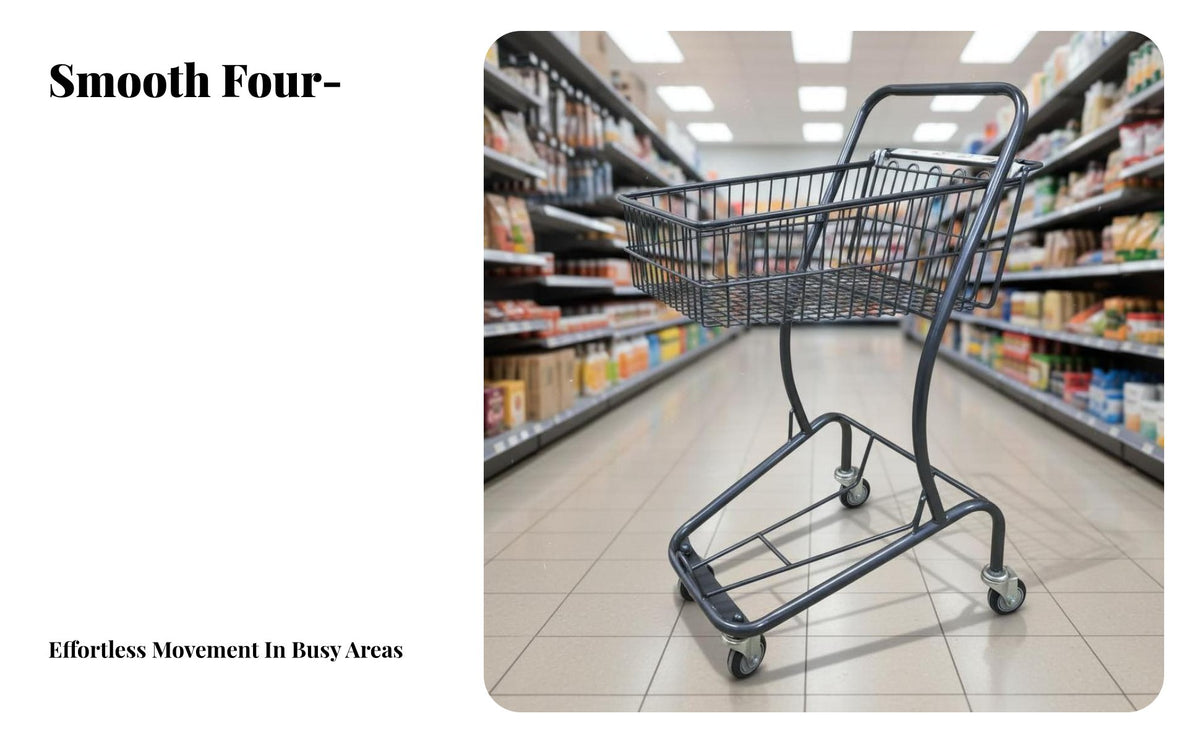Stable Steel Frame Double-Layer Shopping Cart Heavy-Duty Two-Tier Supermarket Trolley 360° Swivel Wheels 2-Tier Rolling Cart Compact Size for Shop Owners, Customers, Apartment Residents, KTV, Transporting Goods, Produce Market