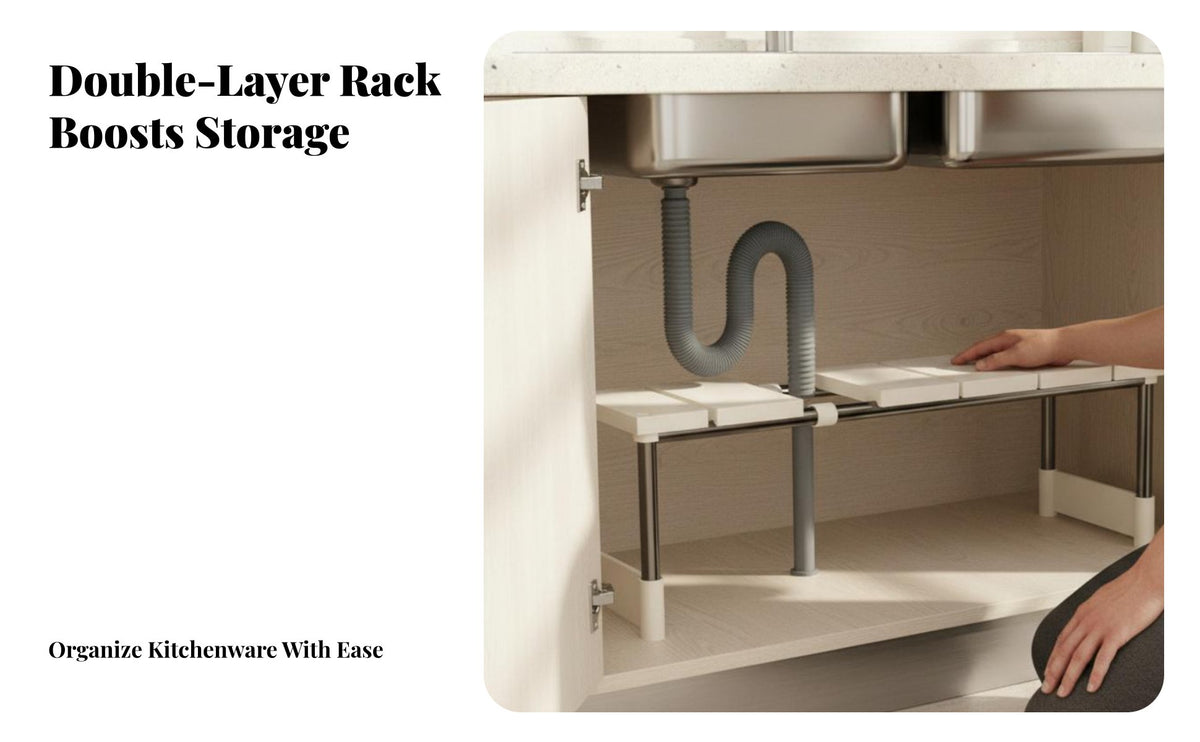 Extendable Under Sink Shelf Multipurpose Cabinet Storage Shelf Multifunctional Expandable Cabinet Shelf for Washroom, Office