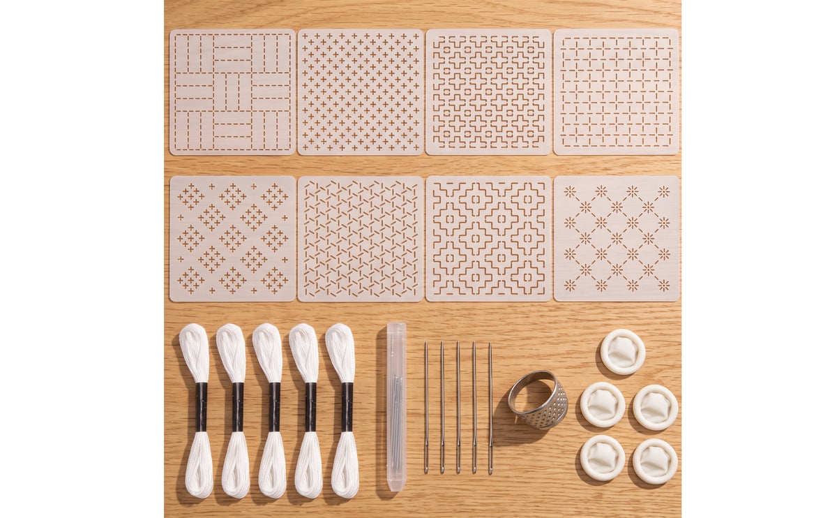 Japanese-Style Sashiko Embroidery Kit with Stencils Reusable Sashiko Embroidery Kit Geometric DIY for Beginners