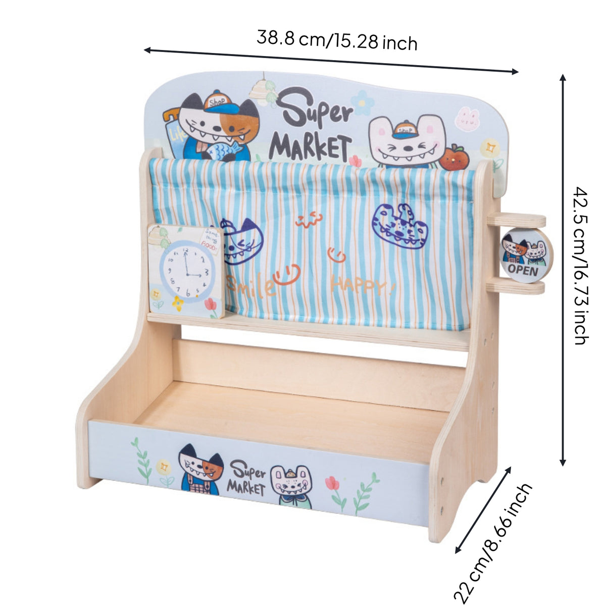 Pretend Supermarket Stand Playful Doodles Children's Shop Stall Storage Shelf Wooden Play Set