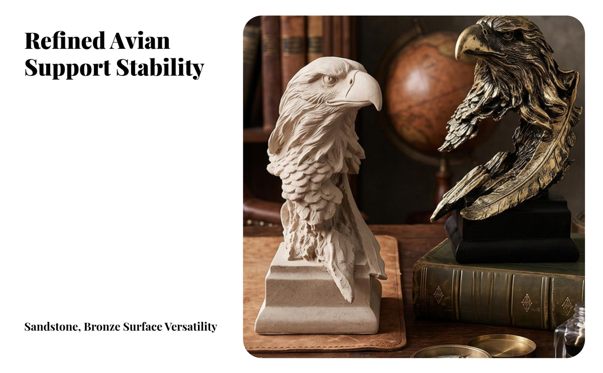 Eagle Bust with Rectangular Base | Detailed Feather Texture, Tabletop Display Design, avian head statue Sculpture, for Office Desk