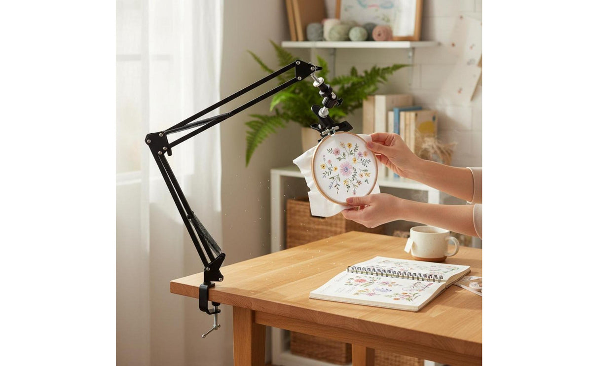 360 Degree Rotation Desktop Cross Stitch Frame Stand Easy to Install Rotating Articulating Arm Holder Multi-Use Crafting Accessory Foldable for Embroiderers, Crafters