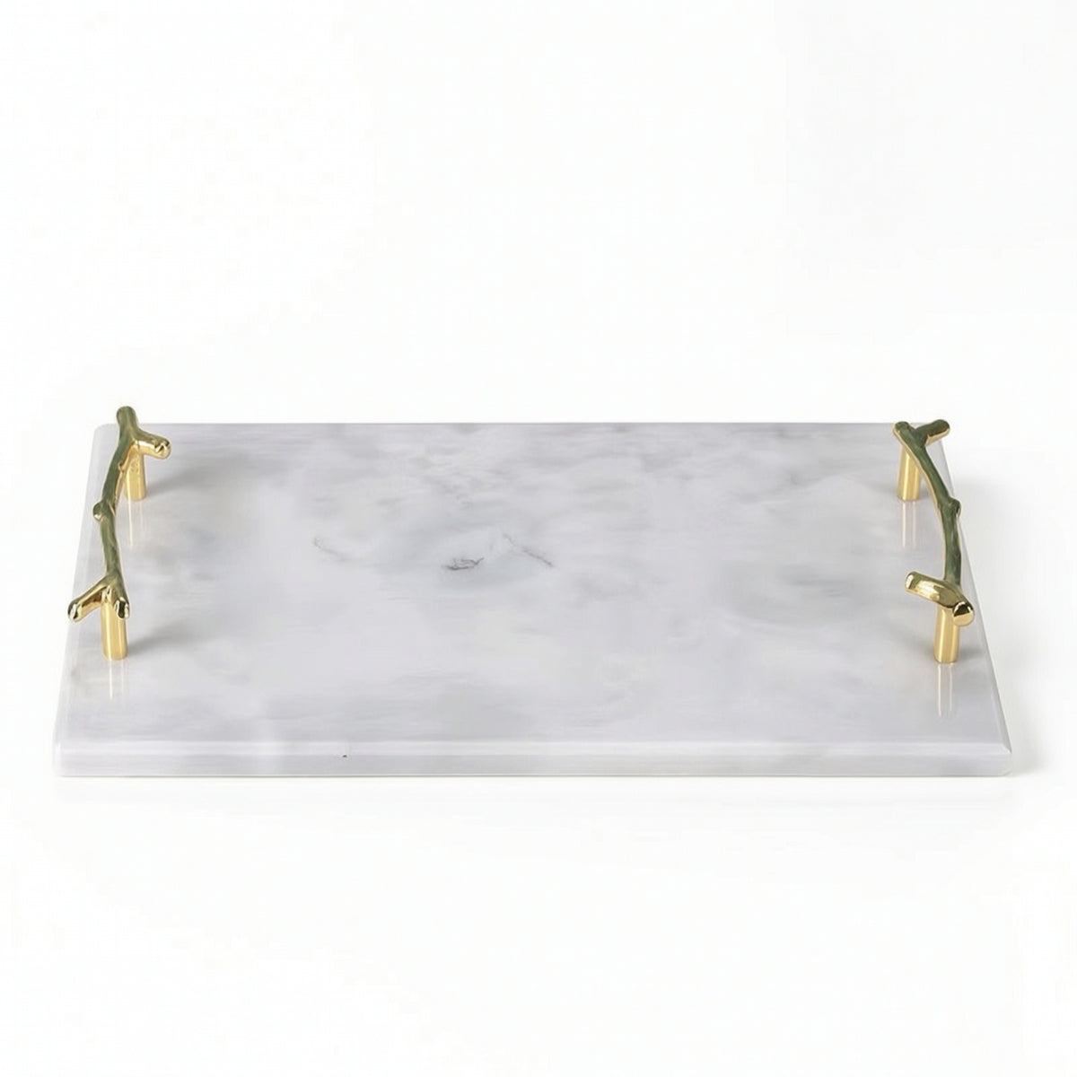 Marble Tray with Handles Rectangular Stone Tray with Gold Handles Multipurpose Modern for Dresser, Bathroom Counter