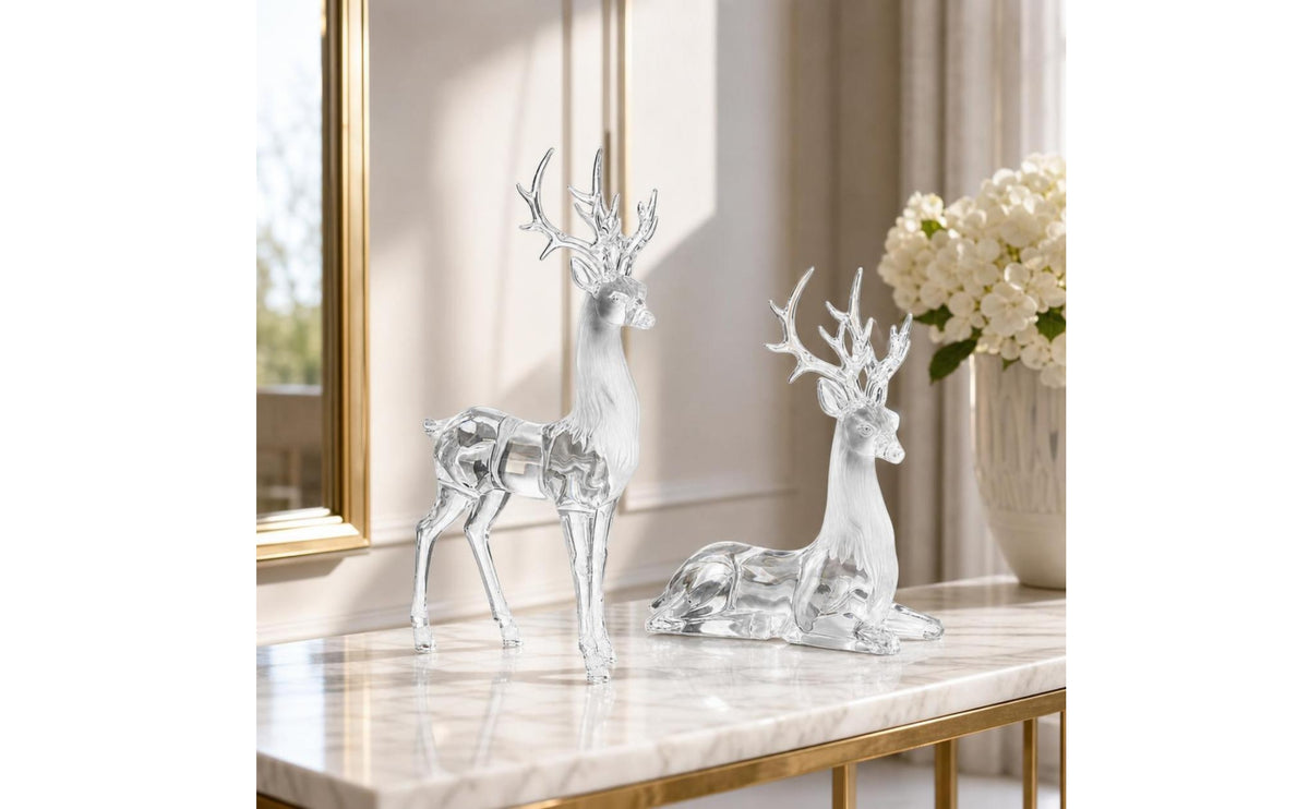 2 Pieces Deer Figurines Acrylic Deer Figurine Crystal-Like Sculpture for Living Room