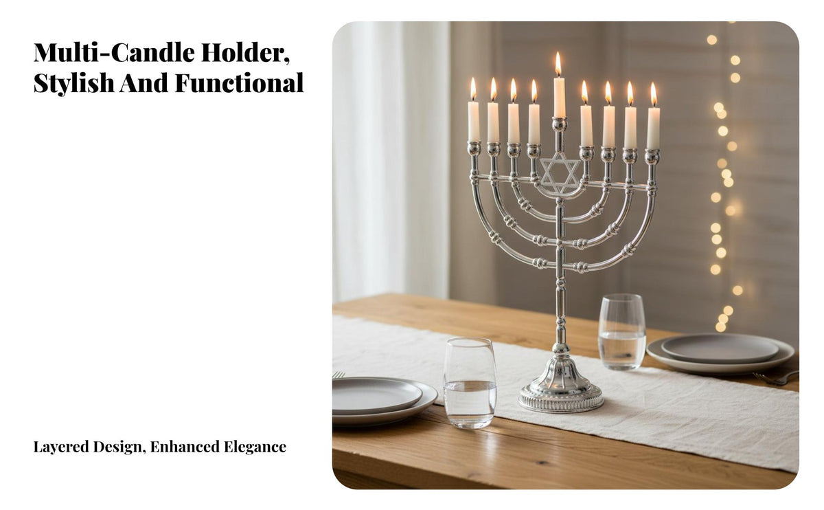 9 Branch Candelabra Romantic Atmosphere Menorah with Symbol of Solomon Hanukkah Menorah European Design Jewish Candelabrum