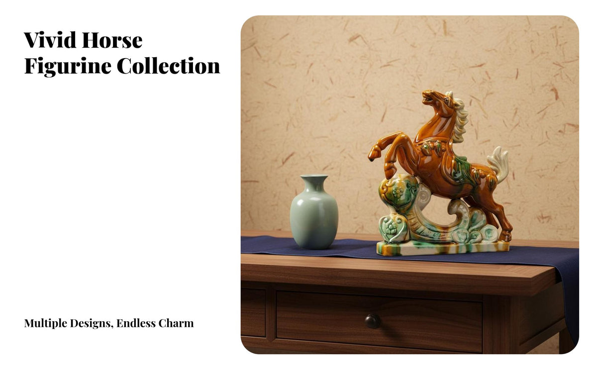 Tang Sancai Horse Statue Tricolor Glaze Sancai Ceramic Horse Feng Shui Decor