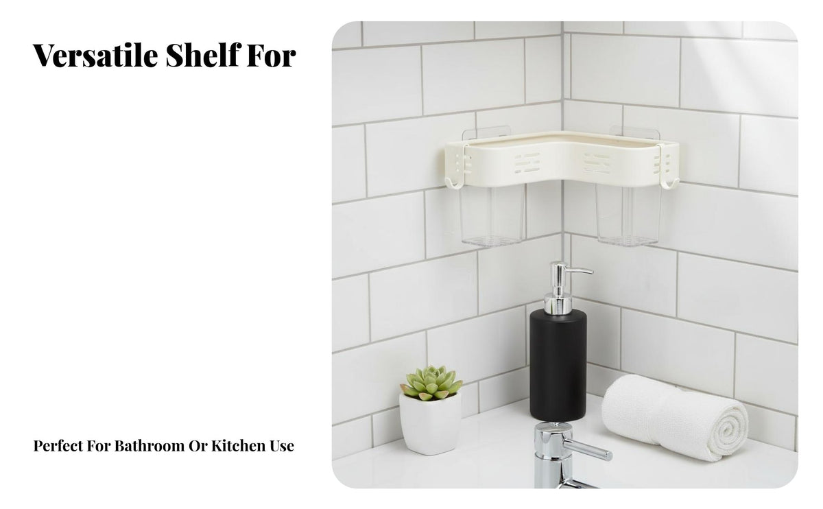 Drillno-Drill Installation Triangular Corner Shelf Space-Saving Bathroom Organizer Hollow Drainage Design Shower Organizer Waterproof for Homeowners, Families, Students, Restroom, Kitchen