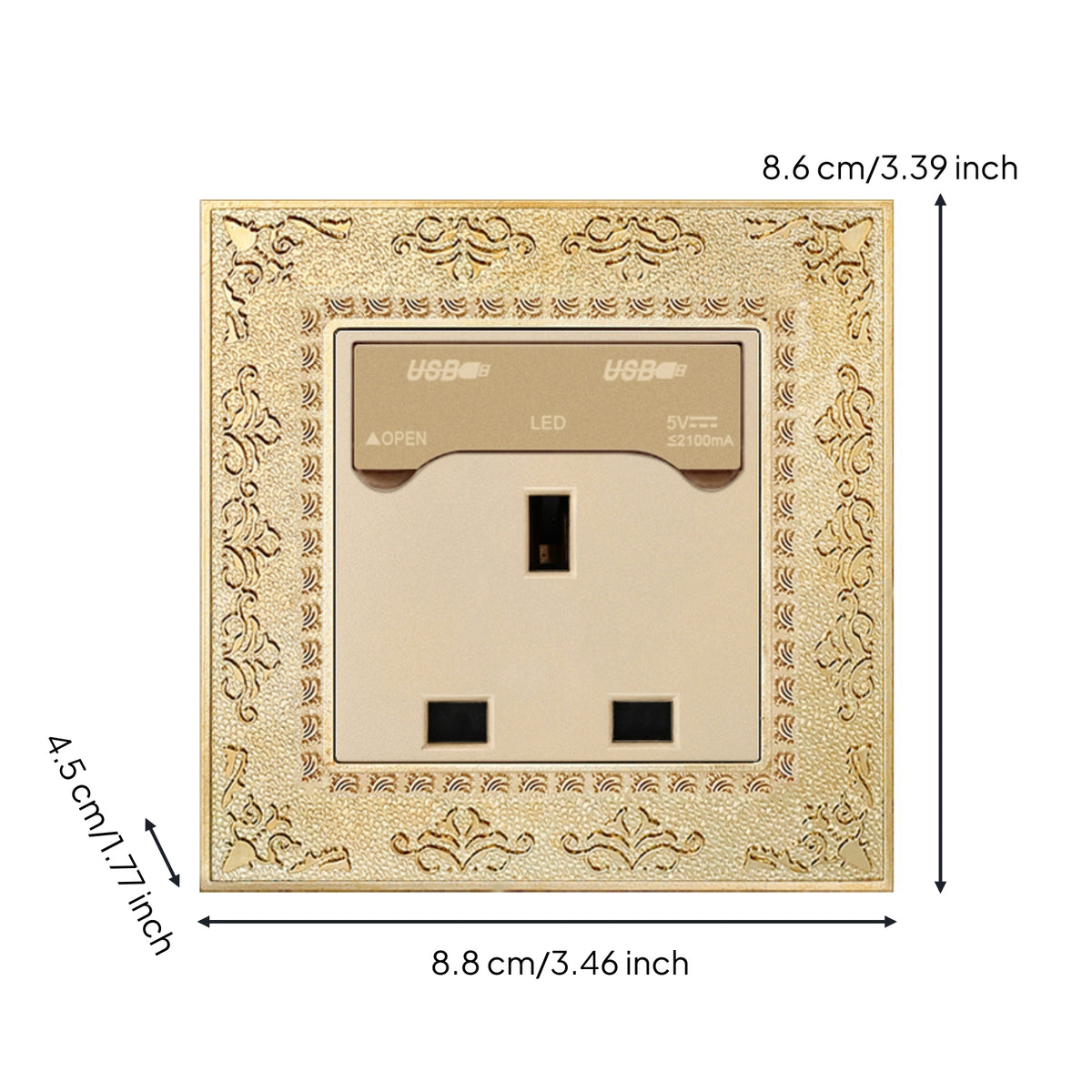 Vintage Wall Socket with USB Antique Finish Wall Outlet with USB Ports Decorative Decorator Receptacle Embossed for Bedroom, Hotel, Study