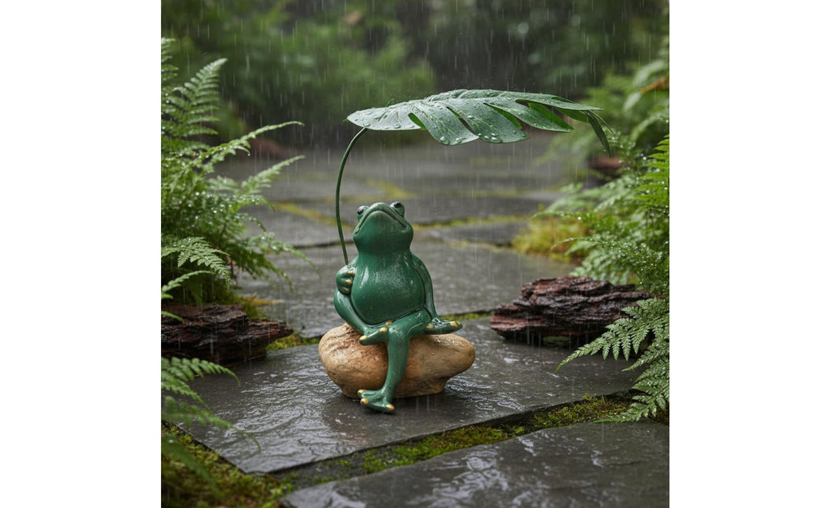 Umbrella Frog Figurine Tea Pet Frog Ornament Miniature Garden Decor for Patio