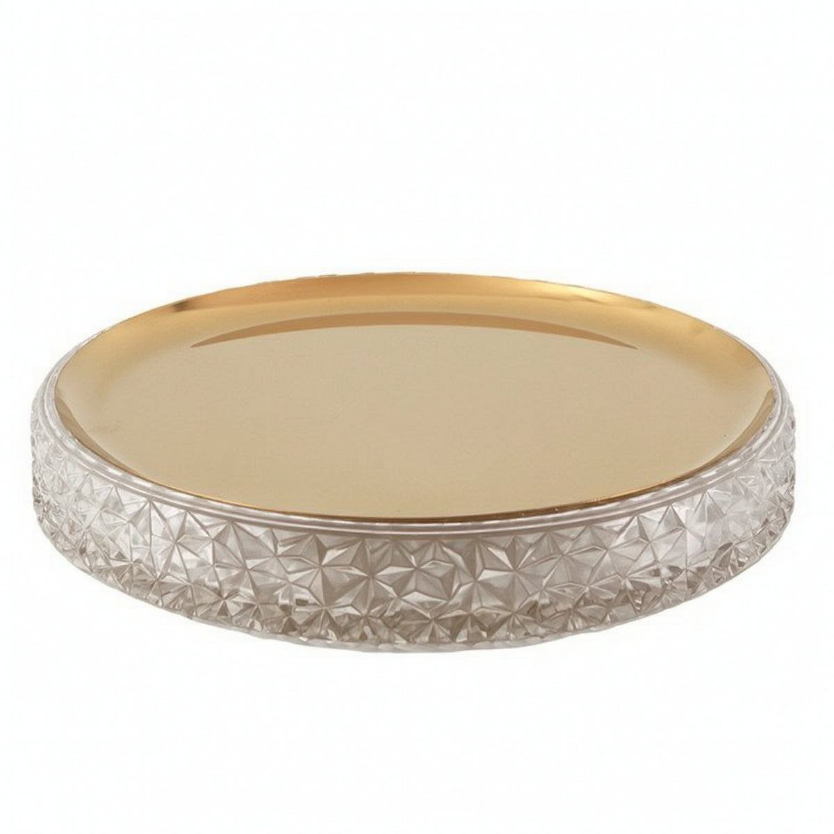 Round Tray with Mirrored Golden Surface Mirrored Tray Geometric Shallow Dish for Tabletop, Vanity