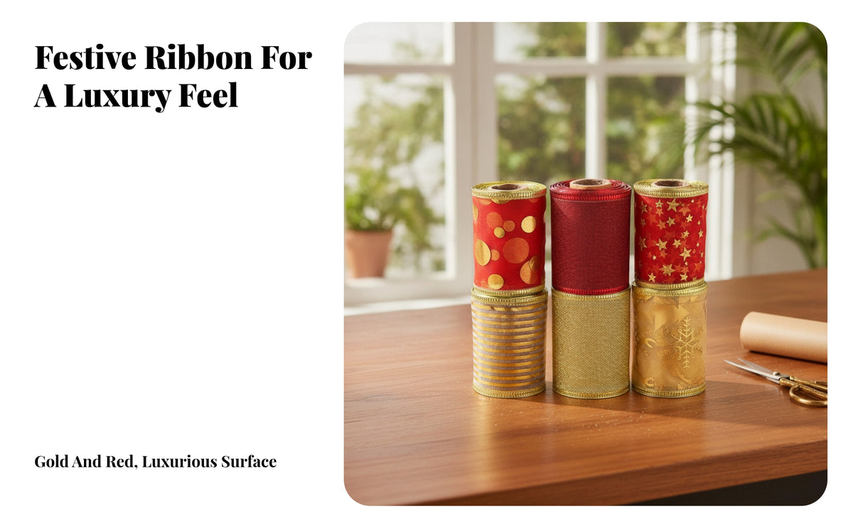 6 Pieces Translucent Ribbon with Gold | Festive, Elegant, Gold-Edged translucent Ribbon, for seasonal crafts