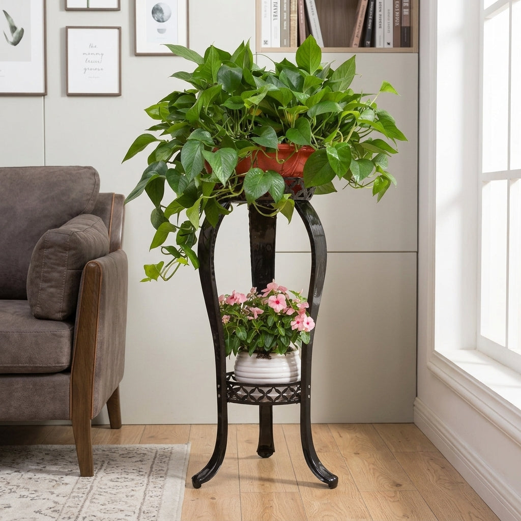 Plant Stand and European Style Metal Plant Stands Indoor, Economy 2-Tier Plant Pot Stand for Living Room, Tall Plant Pot Stand Indoor Corner