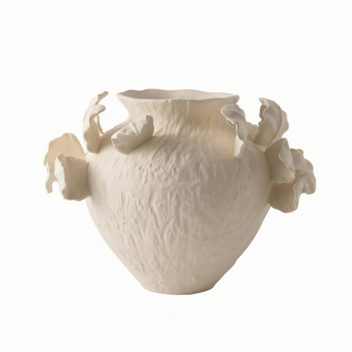 Ceramic Vase with Ruffled Protrusions Hand-Formed Organic Rounded Vase Sculptural Vessel for Entryway, Model Room