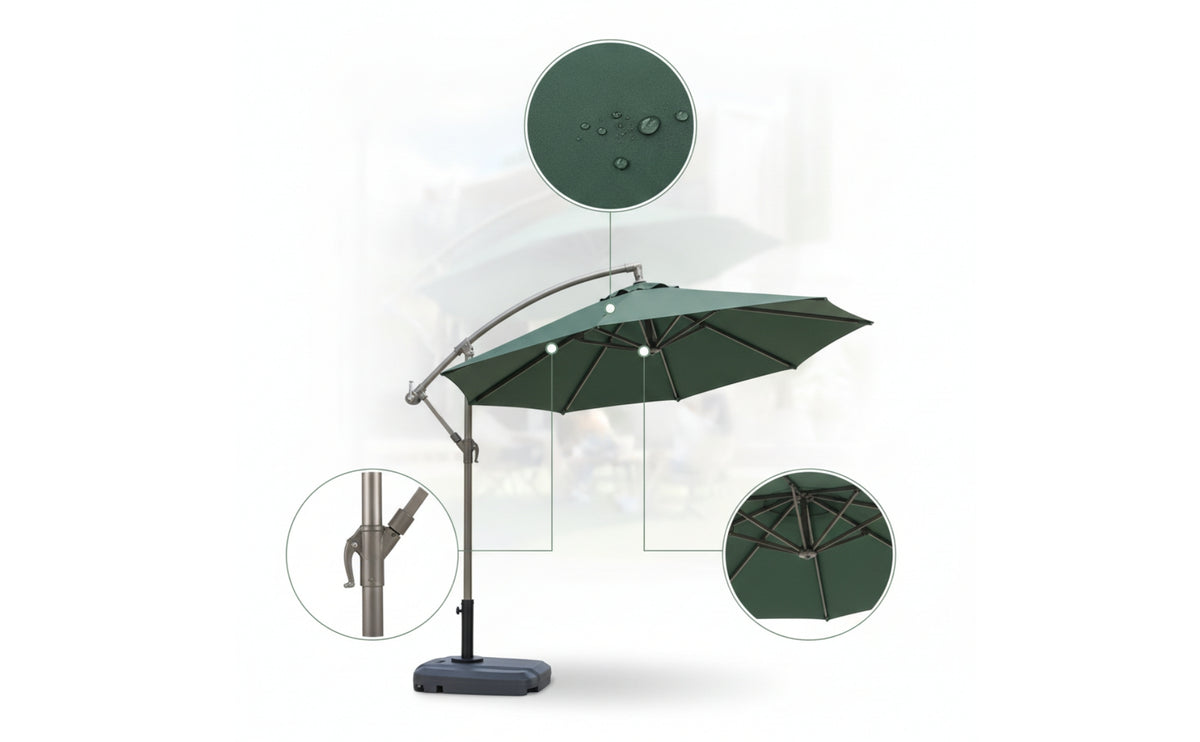 Cantilever Patio Umbrella with Wheeled Base SPF 50+ Sun Protection Cantilever Umbrella with Base Waterproof for Homeowners, Cafe Owners, Storefront