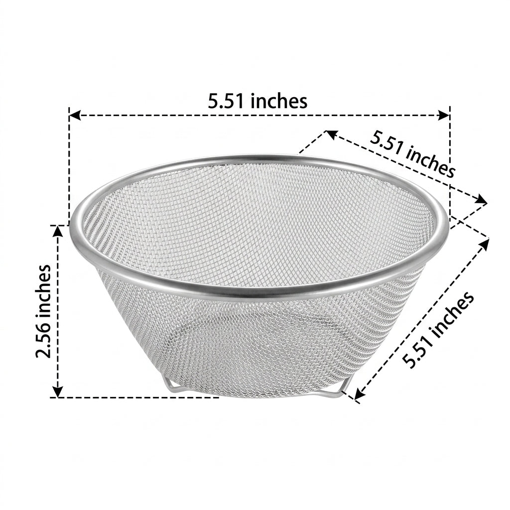 Bowl and Strainer Set with Steel Colander and Drain Basket, 304 Stainless Steel Strainer Bowl with Markings, 2-Piece Mini Rice Washing Fruit Basket
