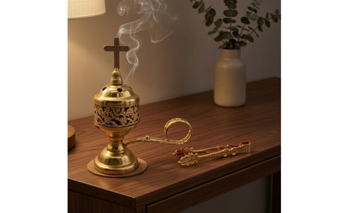 Briquette Smoke Holder Pedestal Base Metal Incense Holder Side Handle Smudge Pot