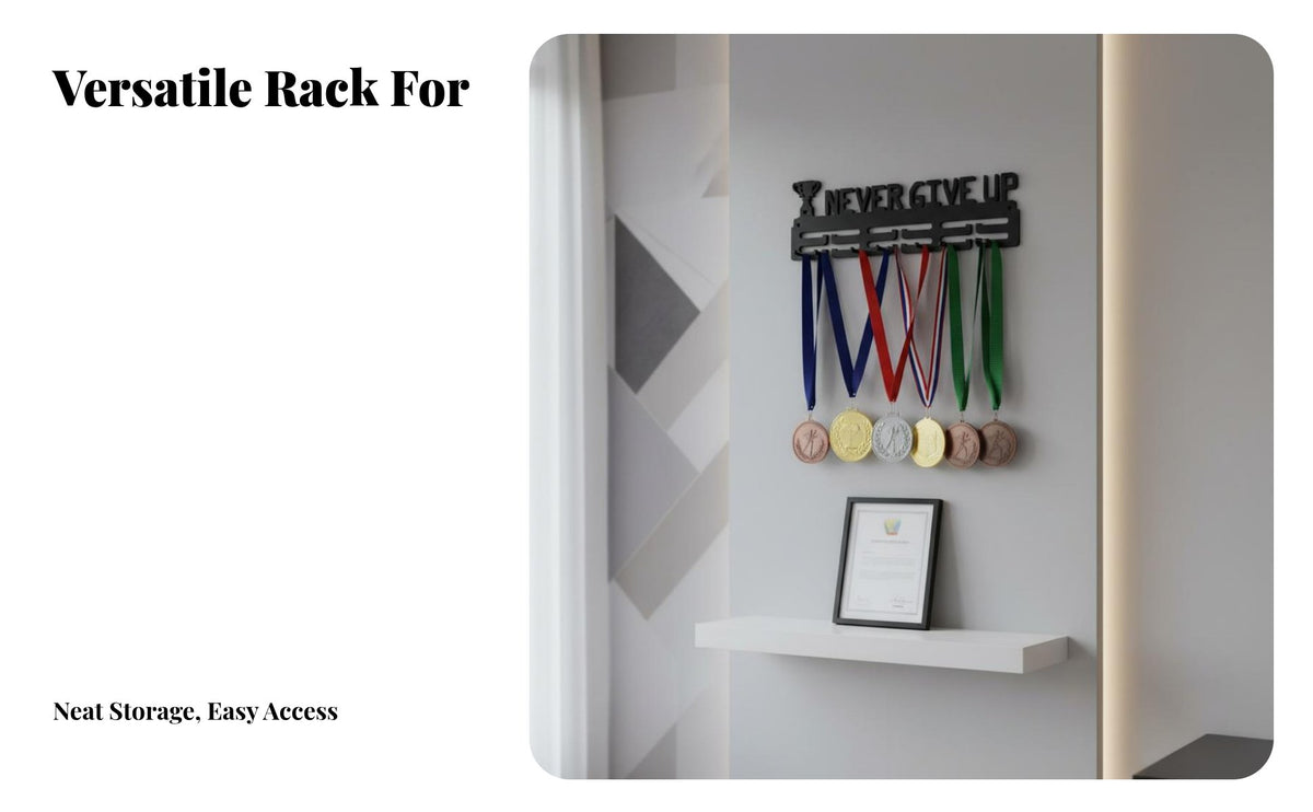 Drill-Tool-Less Installation Wall Mounted Medal Hanger Easy to Install Wall Mounted Medal Holder Sturdy for Runners, Bedroom, Living Room