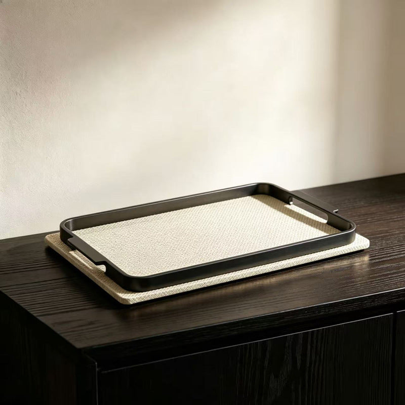 Modern Woven Leather Metal Tray, Decorative Storage Tray for Coffee Table