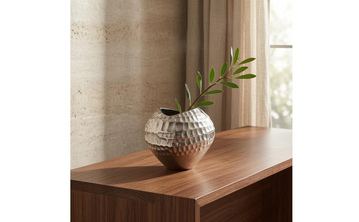 Crinkled Paper Shape Vase Hammered Texture Decorative Vase Narrow Base Home Decor for Flower Display