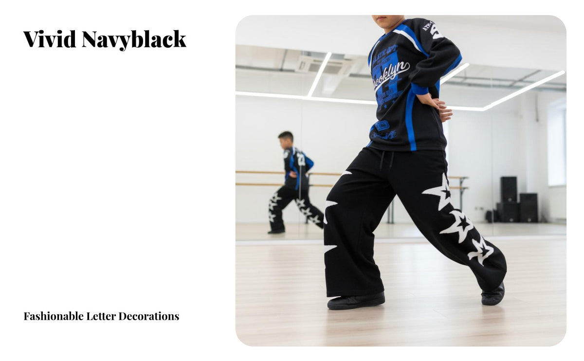 Street Dance Kids Outfit, navy Black Performance Set, Urban Bop Boys Girls Costume for Talent Shows
