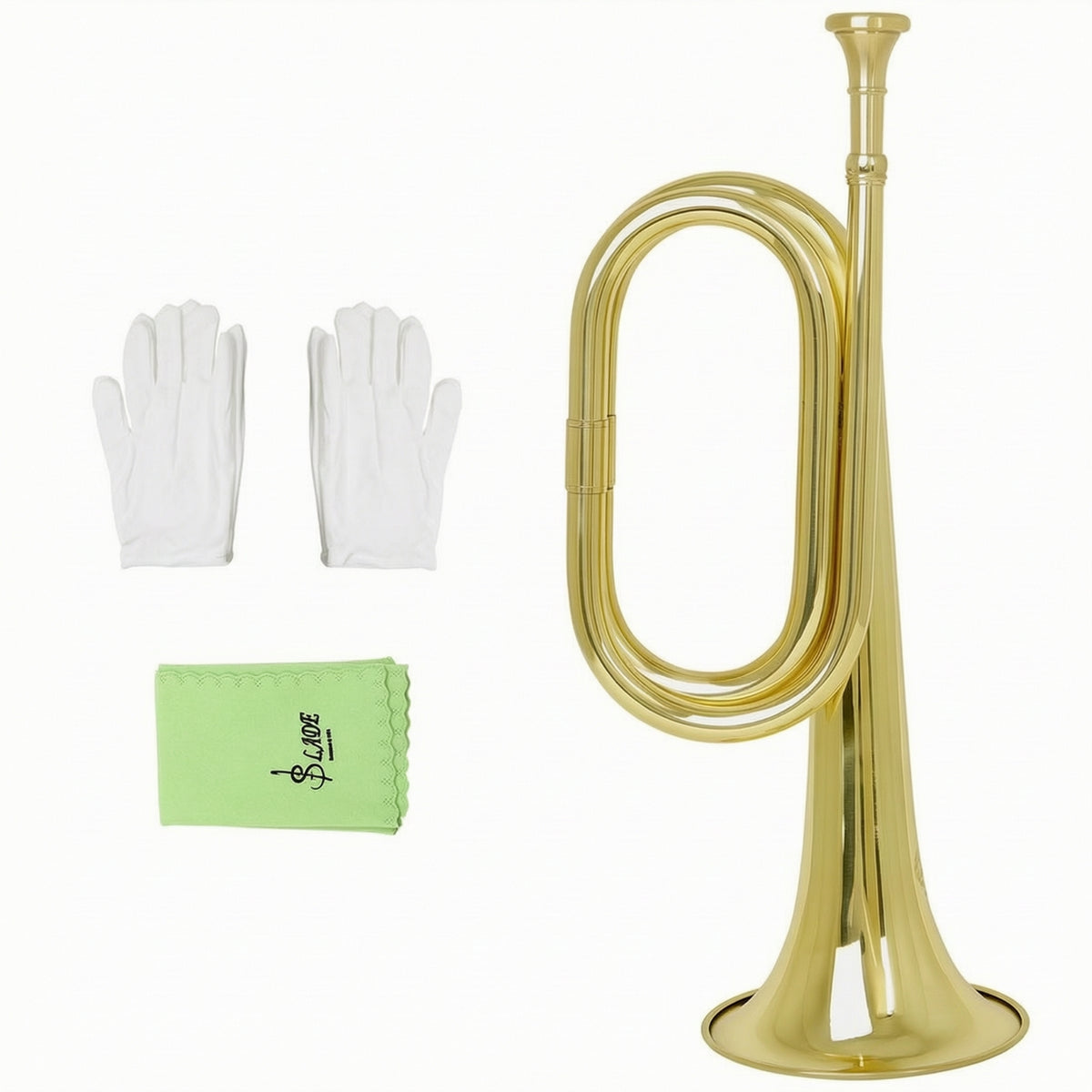Ceremonial Brass Bugle with Gloves Compact Instrument Long-Lasting for School Bands