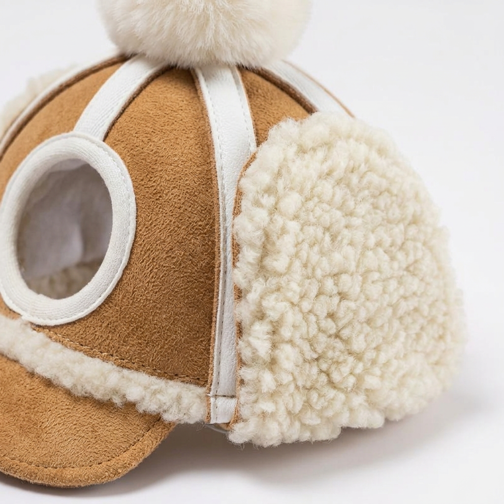 Fleece Lined Dog Winter Hat with Ear Holes, Warm Pet for Small Polyester Cold, Machine Woven Headwear for Wear