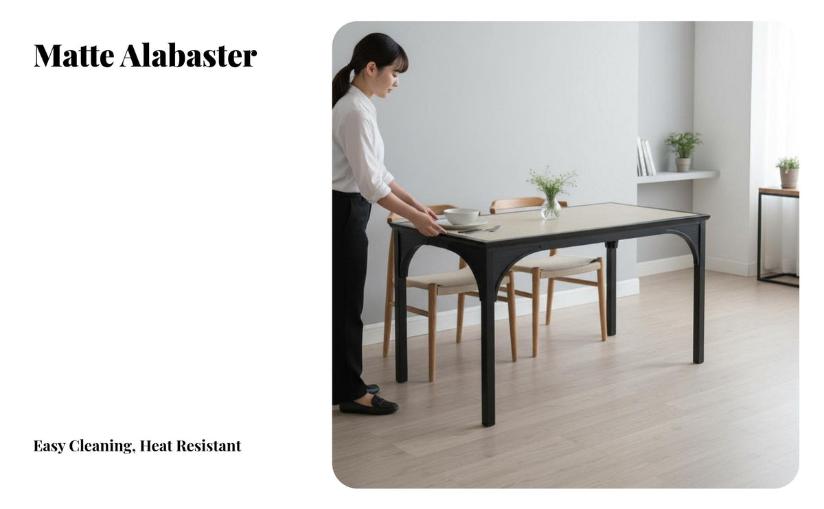 French design Square Table with Arched Legs Black Finish Kitchen Centerpiece Minimalist Design Household Furniture sturdy Wood Construction for Apartment Dwellers, Families, Homeowners, Dining Room, Family Meals, Dinner Parties