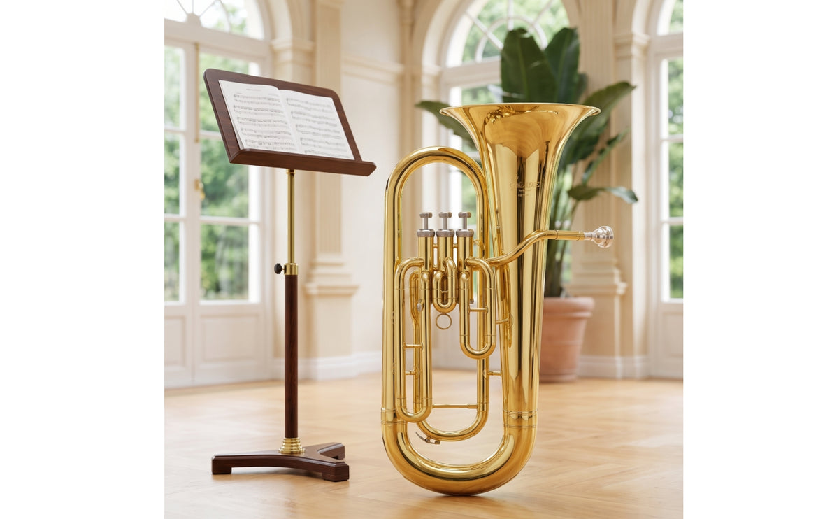 Gold-Colored Euphonium Beginner-Friendly Three-Valve Euphonium Upright Brass Instrument Resonant for Beginners, Students, Practice, Lessons, Performances