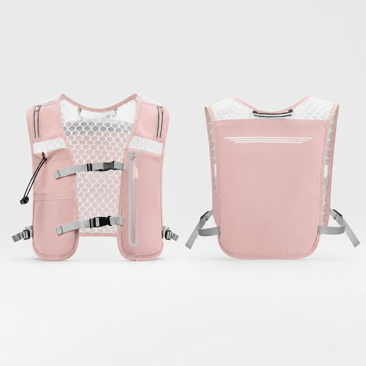 Lightweight Breathable Running Vest Pack with Phone and Water Bottle Pockets and Reflective Safety Details