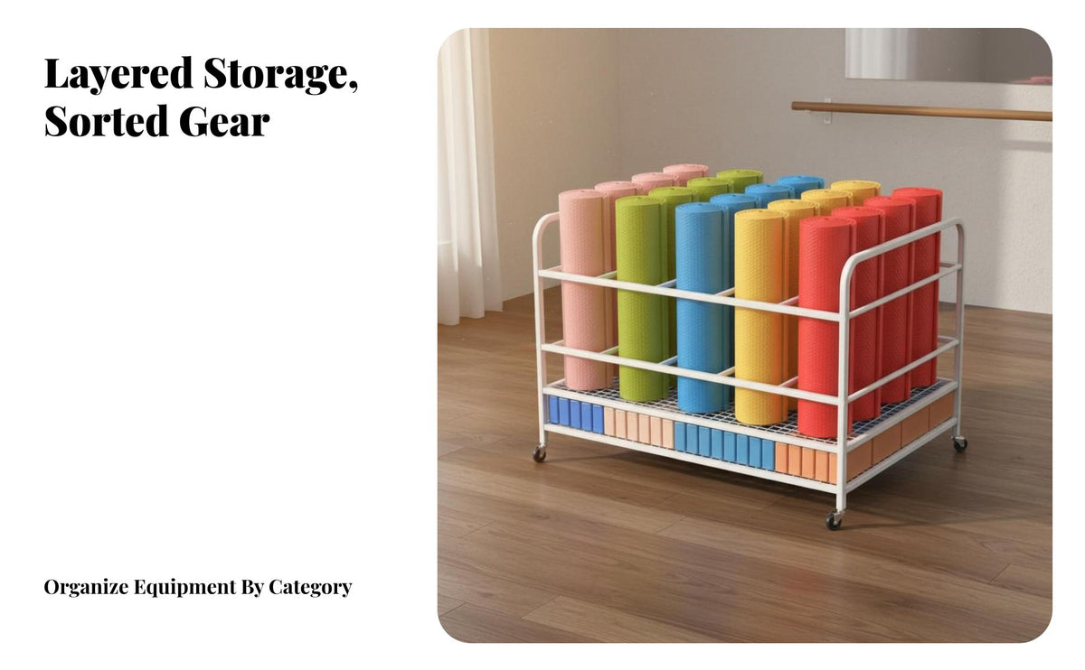 Exercise Mat Storage Rack Space Saving Pilates Mat Organizer Large Capacity Home Gym Organizer Rack
