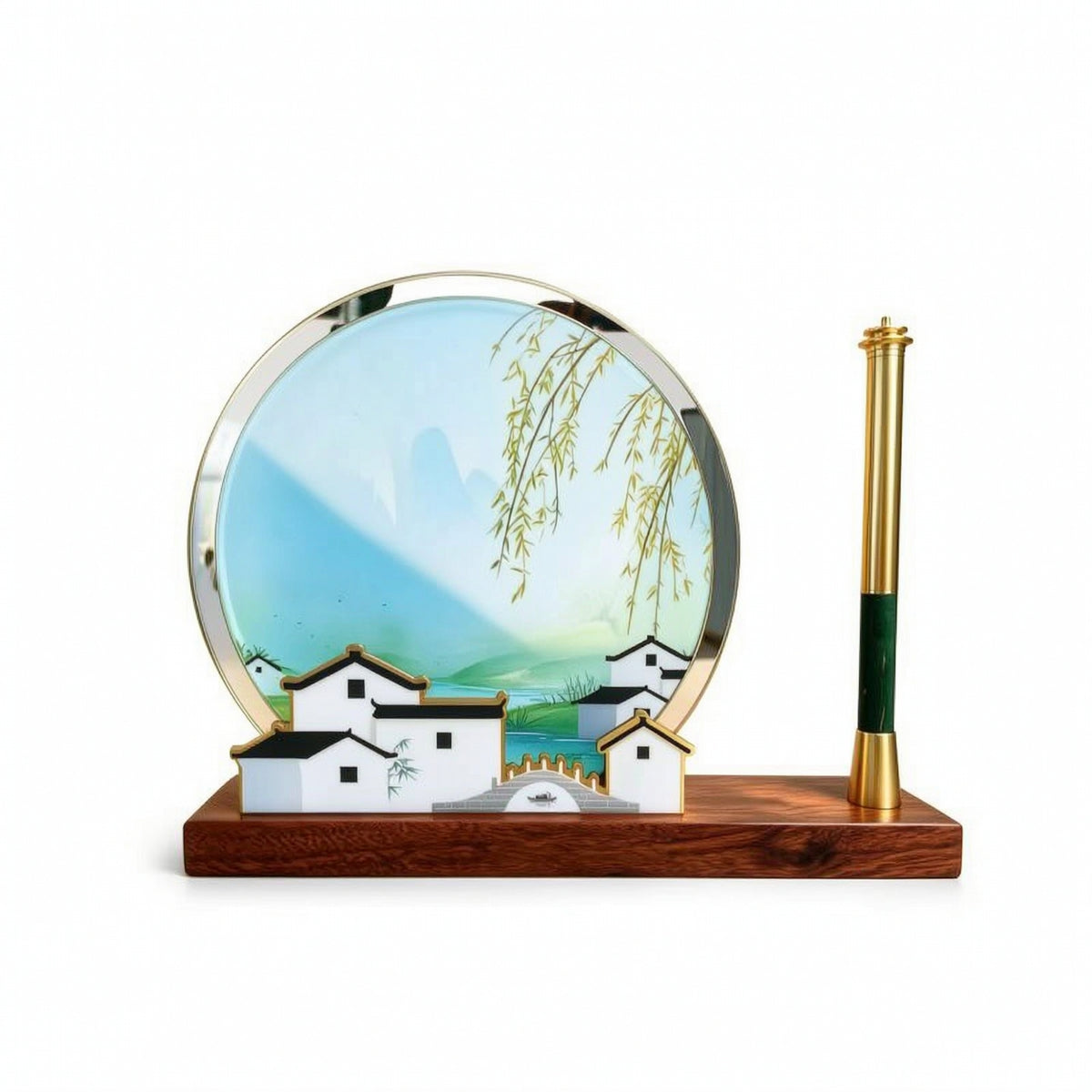 Pen Stand with Wooden Base Classic Paintbrush Cup Compact Ornament for Collectors, Professionals, Study, Office