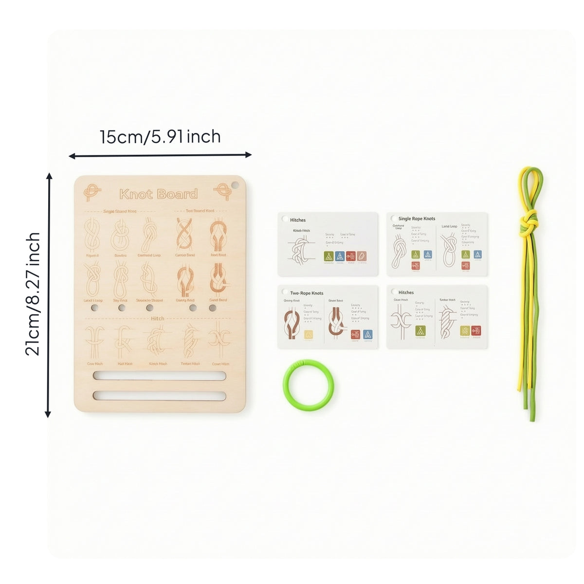 Knot Practice Board with Cords Wooden Knot Tying Practice Kit for Kids, Classroom, Travel