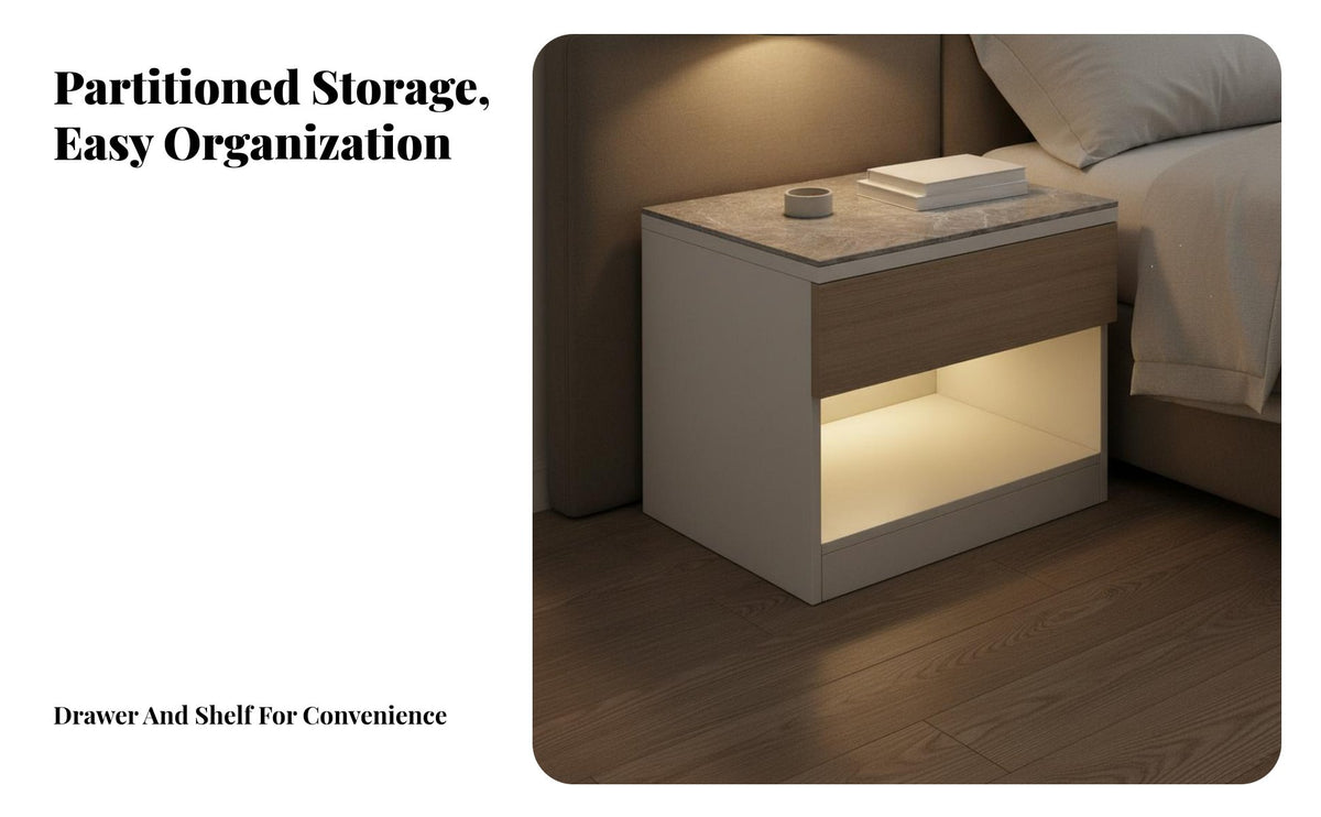 Modern Design Nightstand with Storage Scratch-Resistant End Table with Drawer and Shelf Sturdy Construction Bedroom Furniture Wide Tabletop for Homeowners, Hotel Managers, Couples, Guest Room