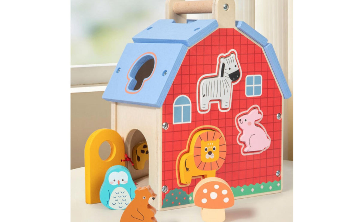 Wooden Animal Shape Sorter Child-Centered Animal Matching House Fine Motor Skills Matching Puzzle House for Infants, Young Children
