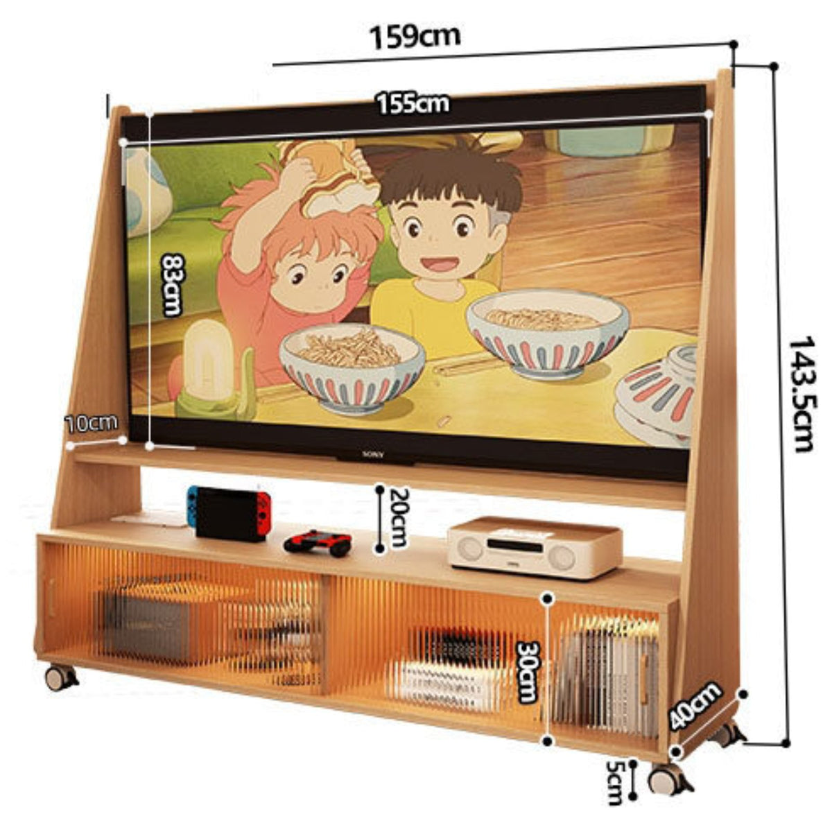 Mobile TV Stand Solid Wood Storage Cabinet Space Saving Rolling Furniture Suitable for Renters Living Room Bedroom Modern Home Decor