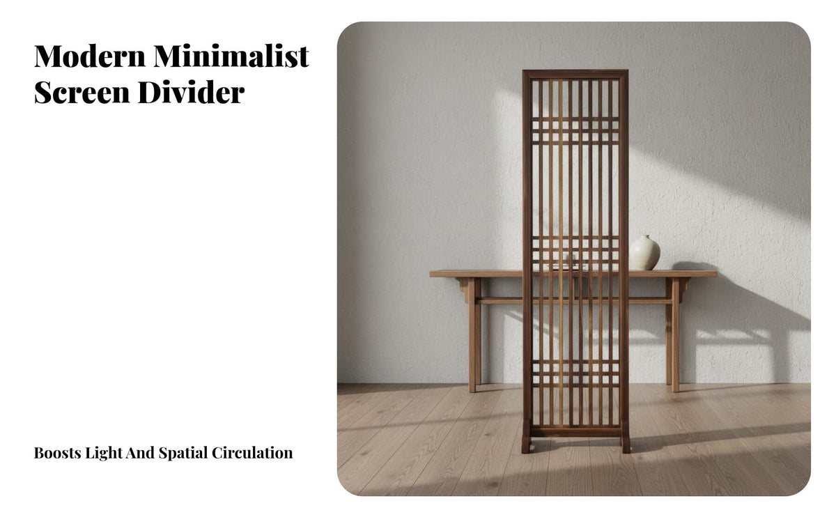 Chinese Lattice Screen Solid Wood Frame Japanese Design Partition Hollow-out Design Freestanding Room Separator for Families, Students, Bedroom