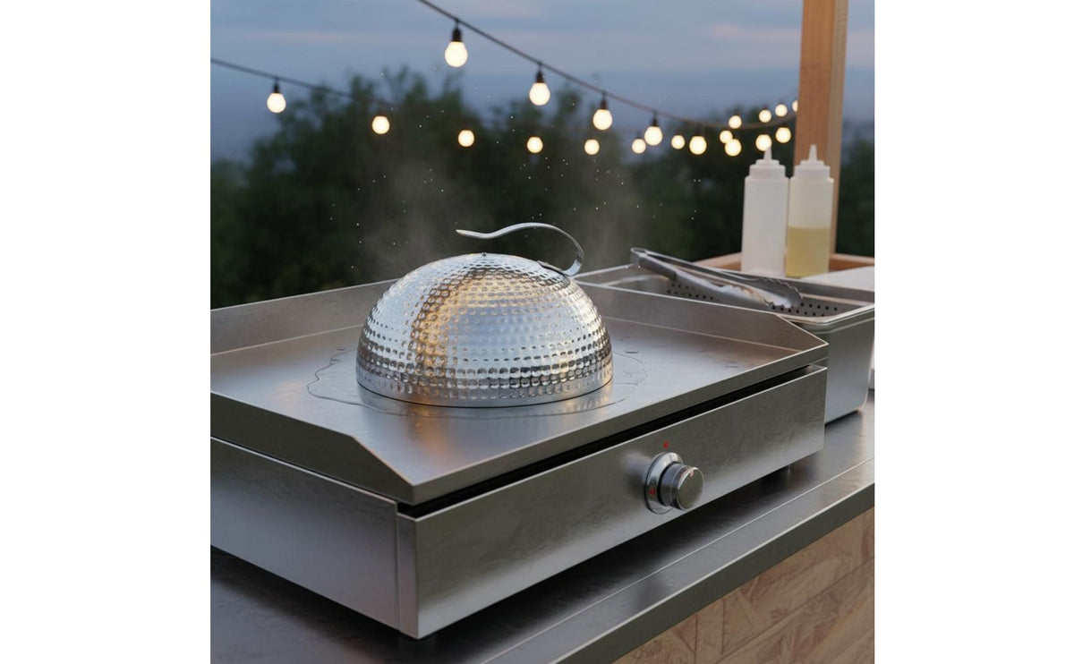 Heat-Resistant Handle Teppanyaki Grill Lid Uncoated Hammered Dome Cover Multipurpose Stainless Steel Food Dome Dust and Fly Protection for Restaurant