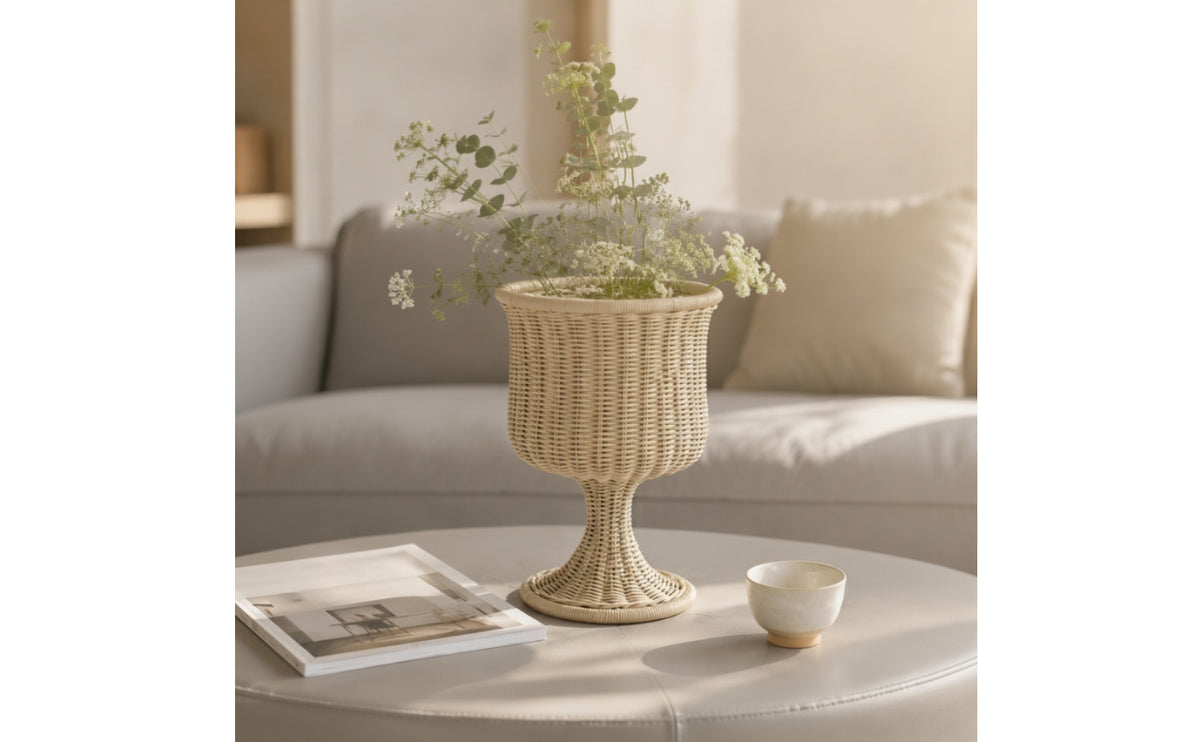 Wicker Vase Woven Goblet Vase Handcrafted Flower Holder for Uncluttered Aesthetic Fans, Home Decor, Entryway