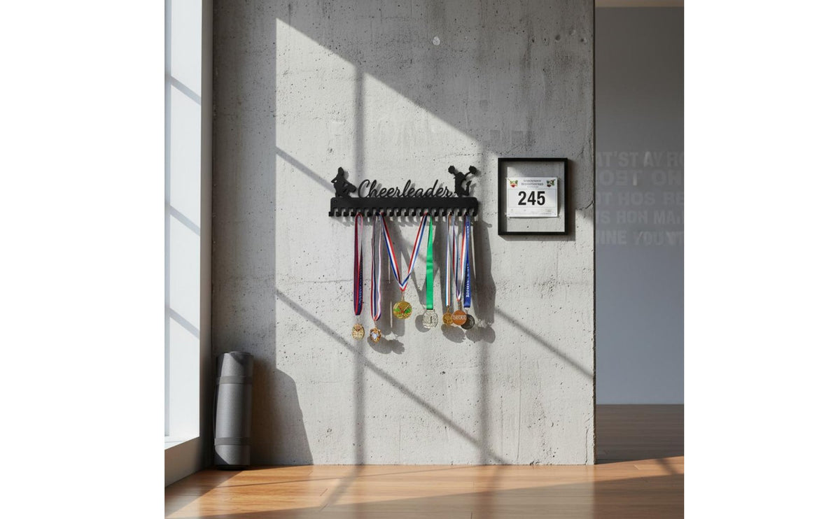 Sturdy Metal Construction Wall Mounted Medal Holder Decorative Wall Mounted Medal Rack Easy to Install Cheerleading Award Hanger Space-Saving for Cheerleaders, Athletes, Home Gym, Bedroom, Kids' Room